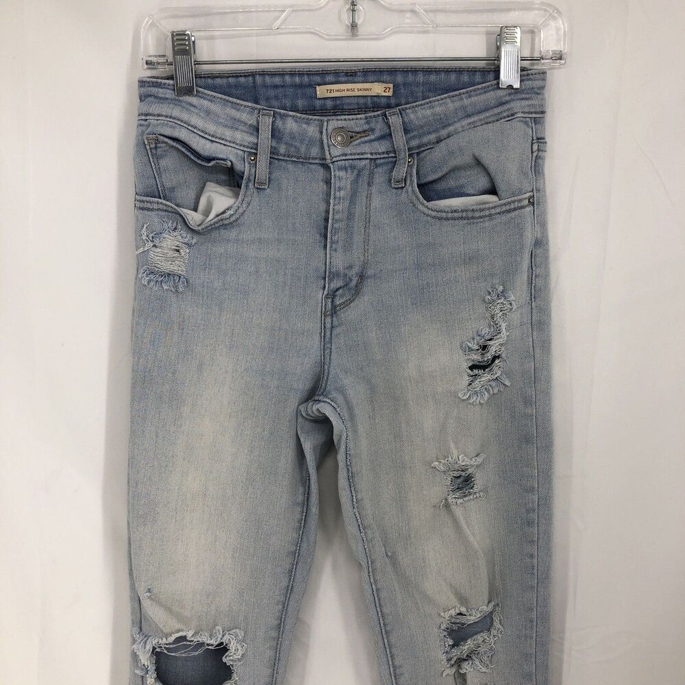 LEVIS 721 Light Wash Distressed High Rise Stretch Skinny Denim Jeans 27x32